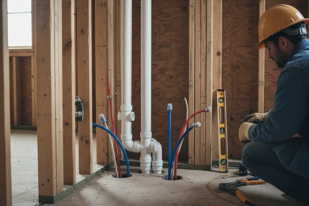 Drain and supply rough-in during Sump Pump Repair in Lawson